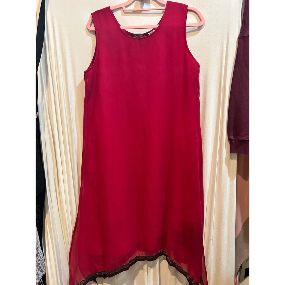 Ashro Red Dress Sleeveless Sheer Hem‎ Party Cocktail Made In India M